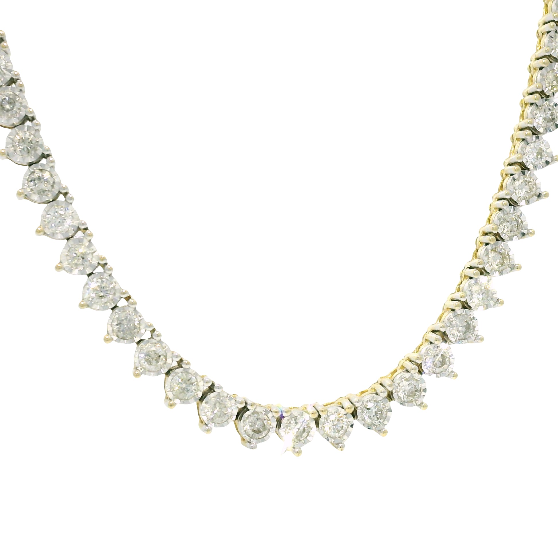 10k Two-Tone Gold Natural 4.50 Carat Diamond Illusion 3-Prong Tennis Necklace