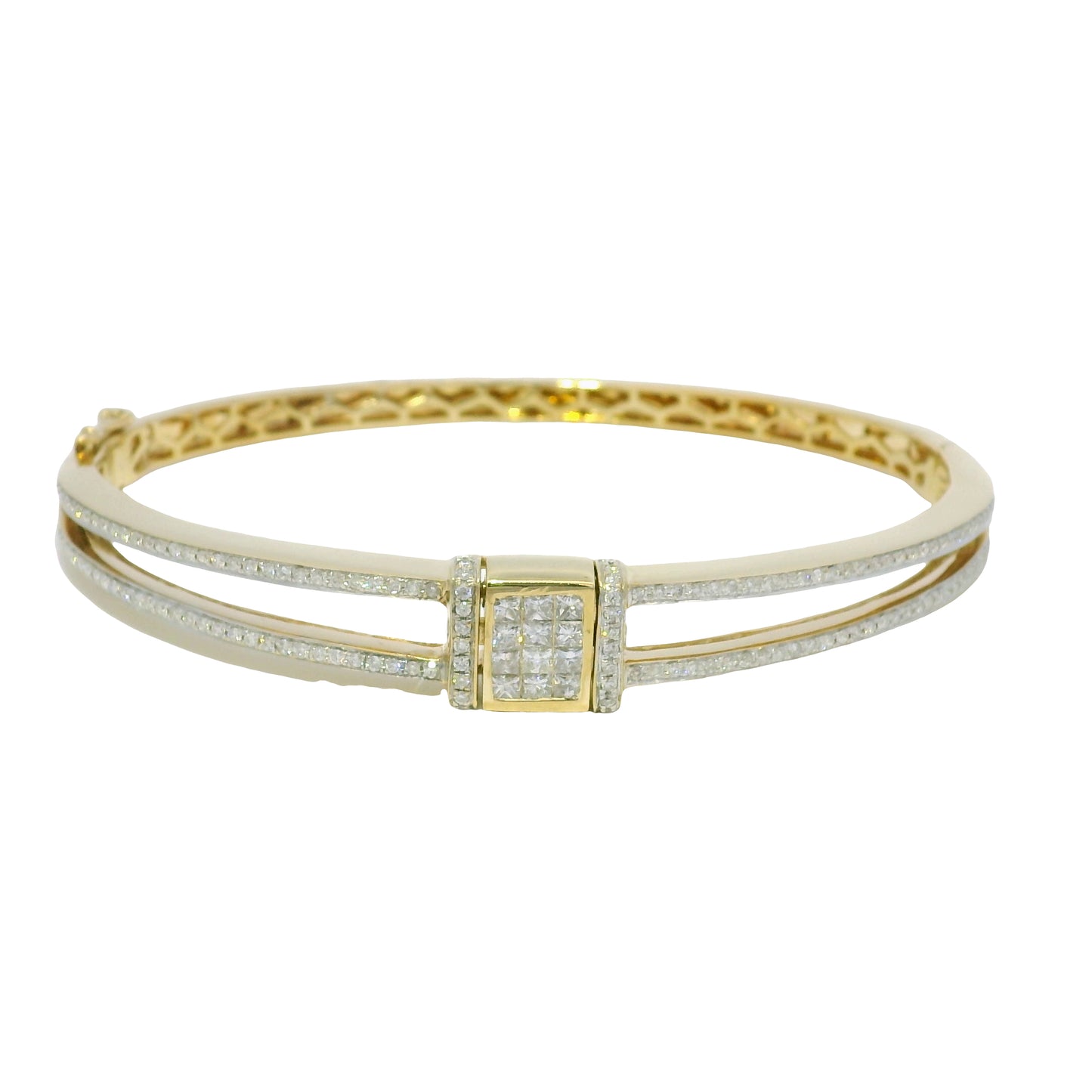 14k Yellow Gold 1.43 Carat White & Blue Irradiated Diamond Bangle Bracelet