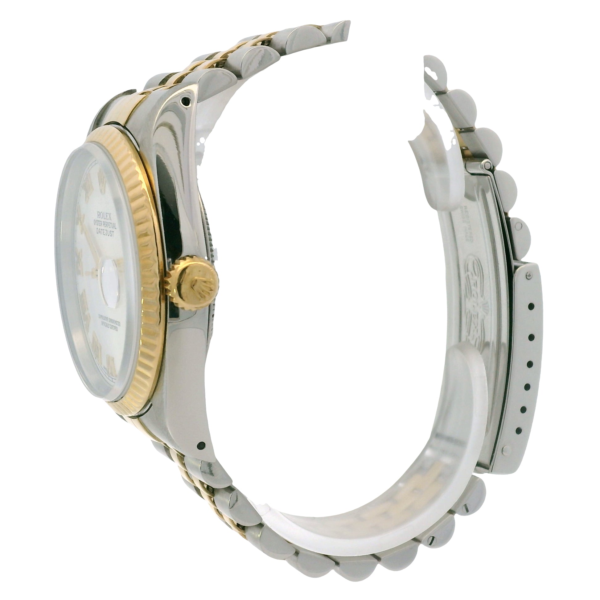 Rolex 16233 Datejust Two-Tone White Roman Dial Fluted Bezel 36mm Watch