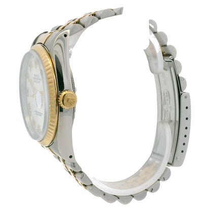 Rolex 16233 Datejust Two-Tone White Roman Dial Fluted Bezel 36mm Watch