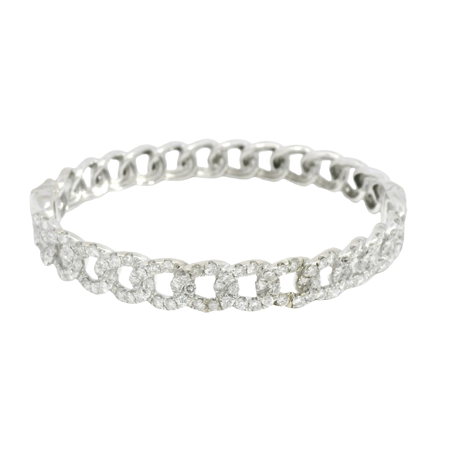 18k White Gold Natural Diamond Cuban Link Style Bangle Bracelet