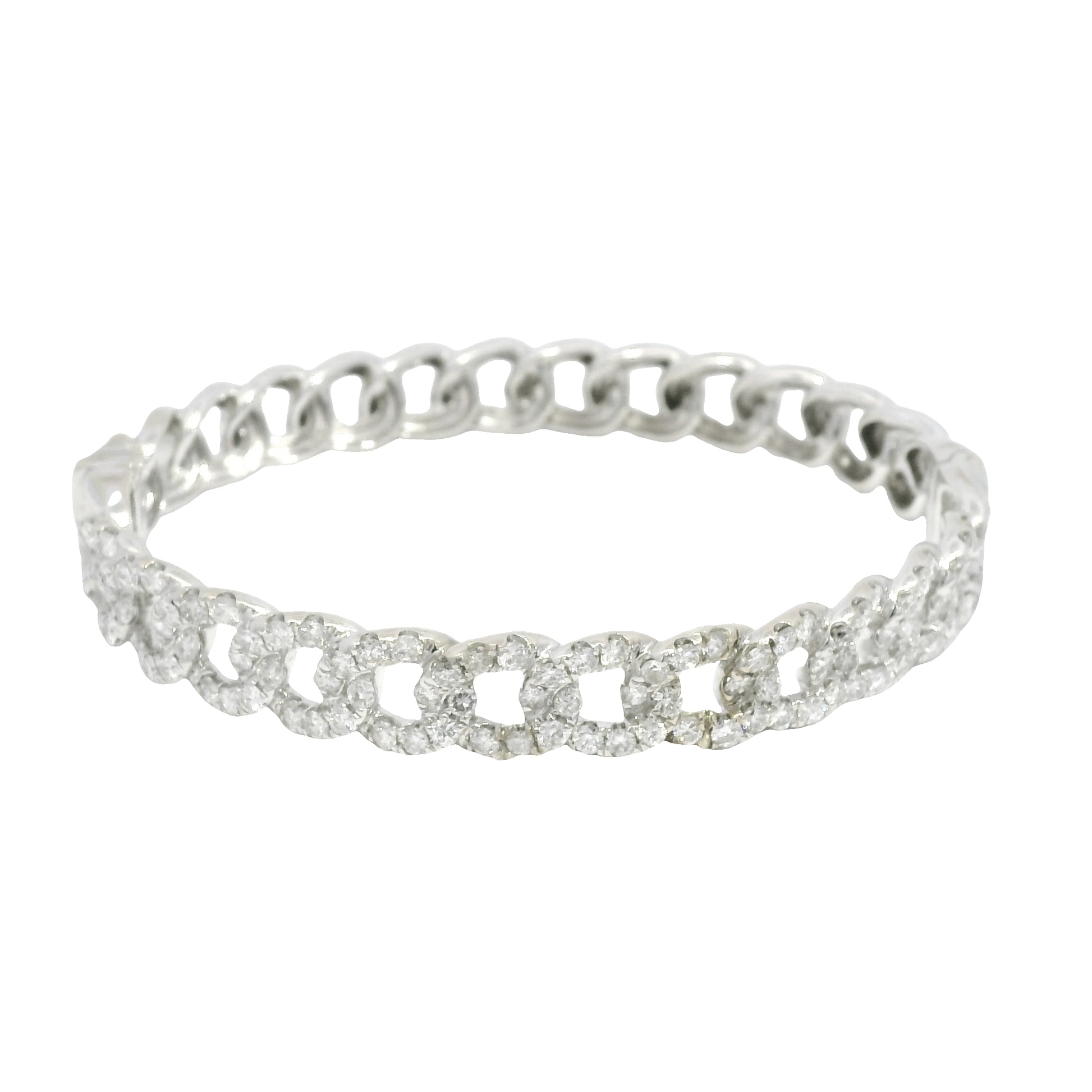 18k White Gold Natural Diamond Cuban Link Style Bangle Bracelet