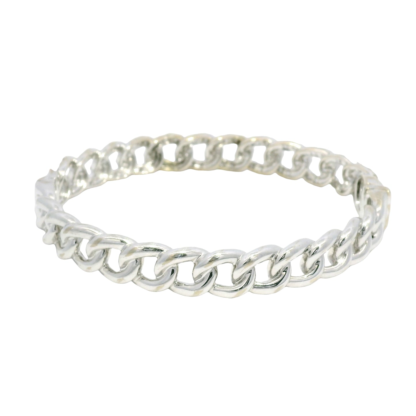 18k White Gold Natural Diamond Cuban Link Style Bangle Bracelet