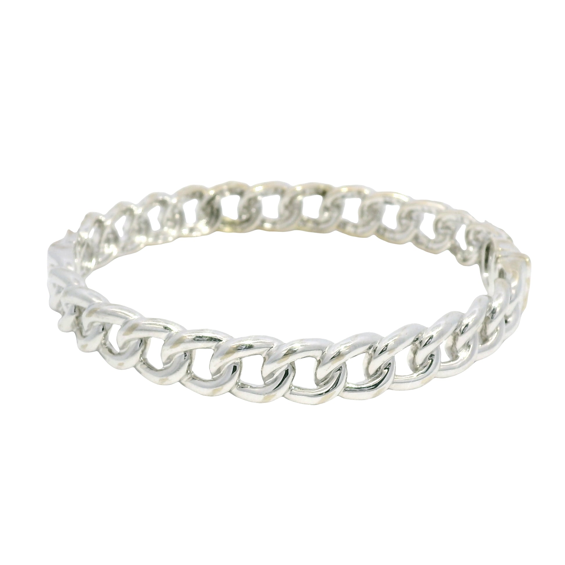 18k White Gold Natural Diamond Cuban Link Style Bangle Bracelet