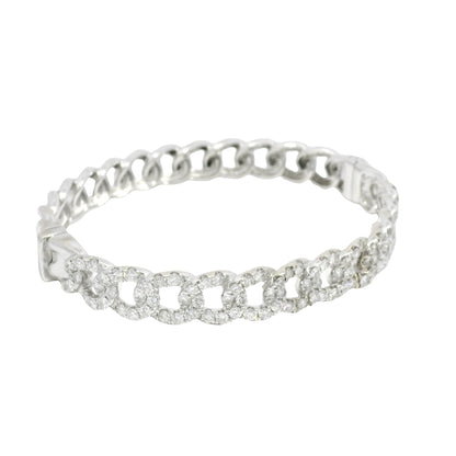 18k White Gold Natural Diamond Cuban Link Style Bangle Bracelet