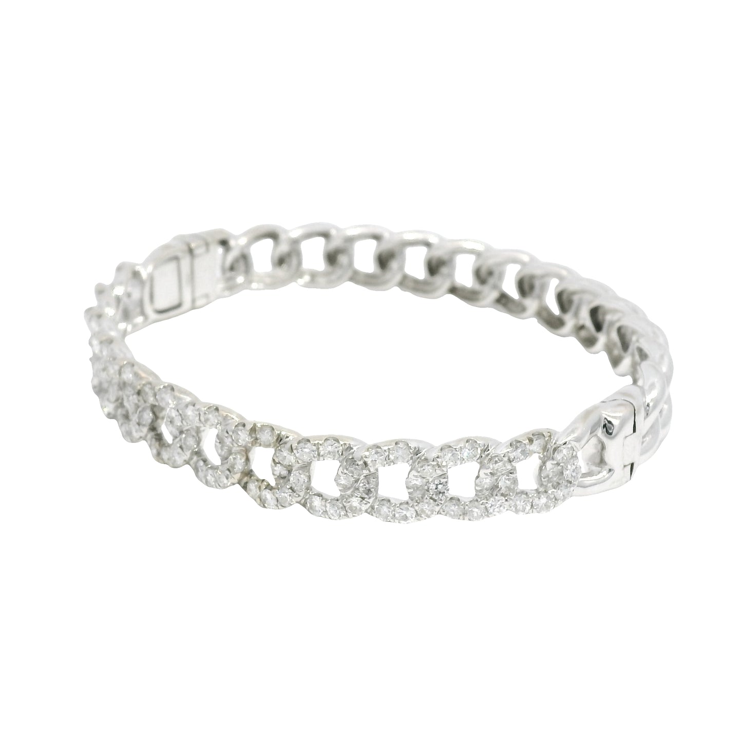 18k White Gold Natural Diamond Cuban Link Style Bangle Bracelet
