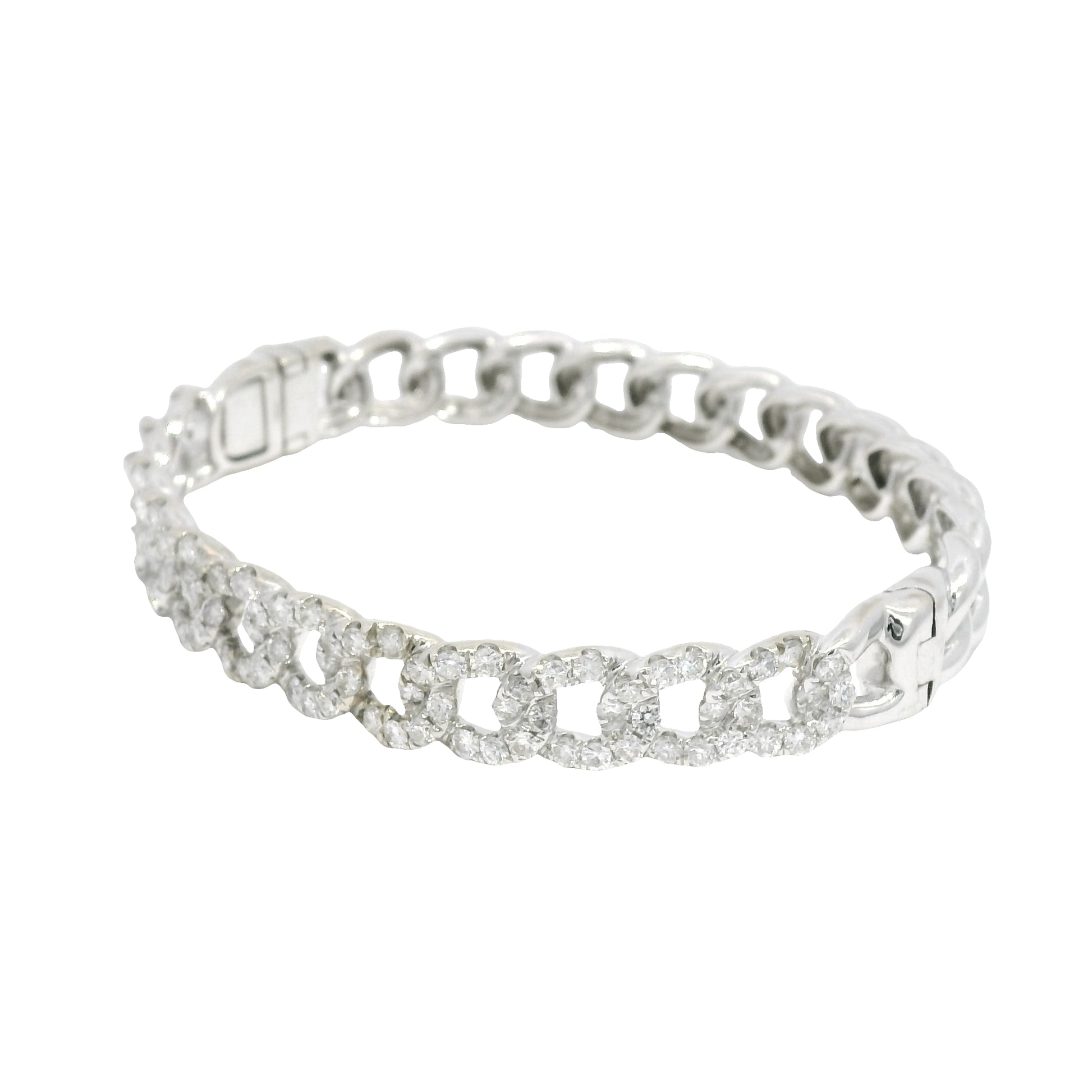 18k White Gold Natural Diamond Cuban Link Style Bangle Bracelet