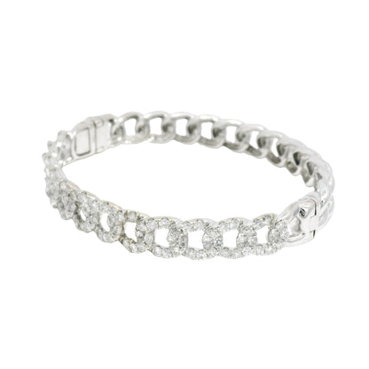 18k White Gold Natural Diamond Cuban Link Style Bangle Bracelet