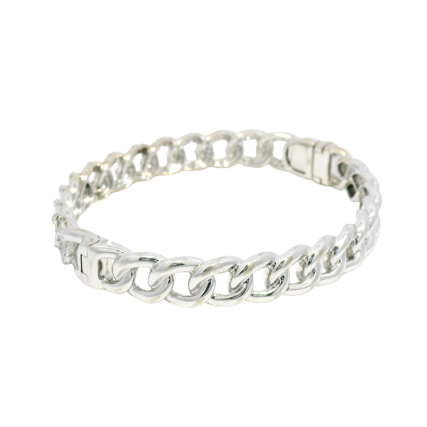 18k White Gold Natural Diamond Cuban Link Style Bangle Bracelet