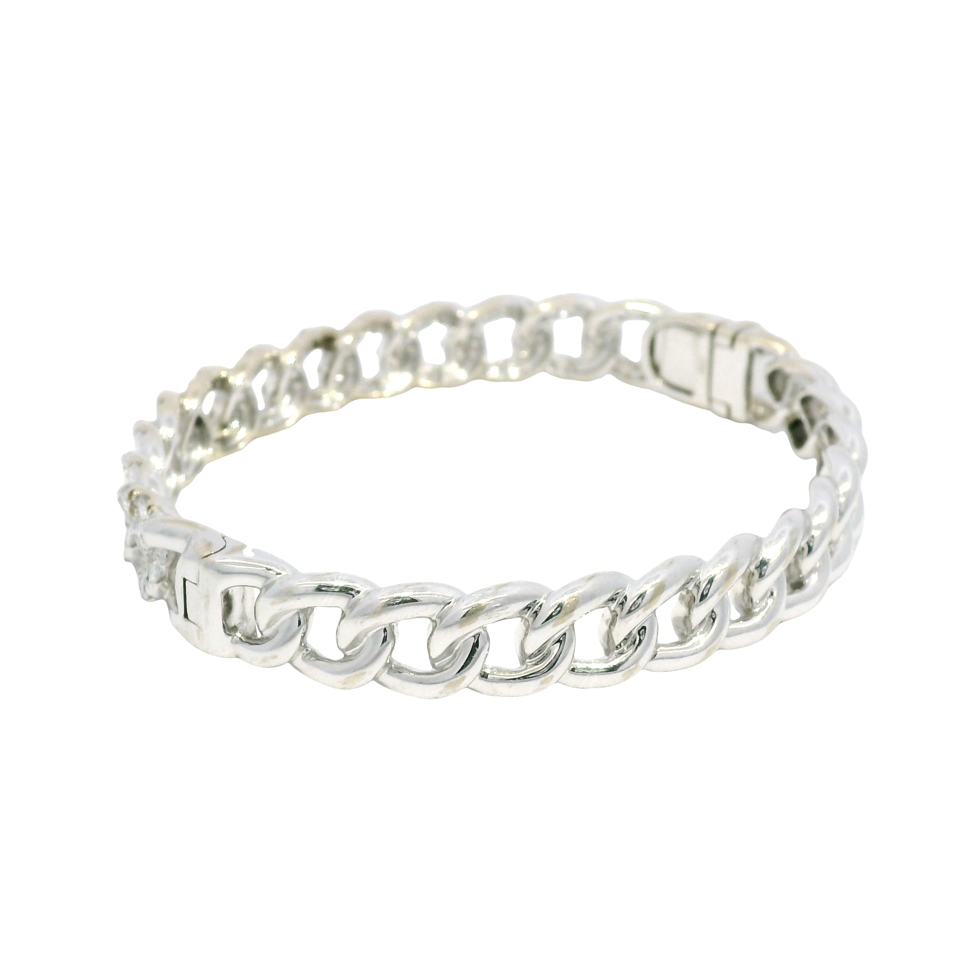 18k White Gold Natural Diamond Cuban Link Style Bangle Bracelet