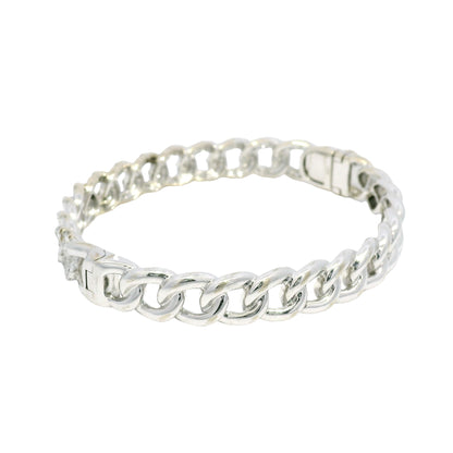 18k White Gold Natural Diamond Cuban Link Style Bangle Bracelet