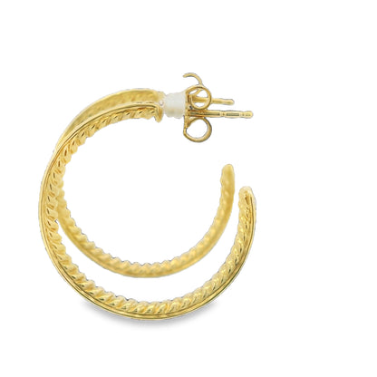 David Yurman 18k Yellow Gold Natural Diamond Hoop Earrings