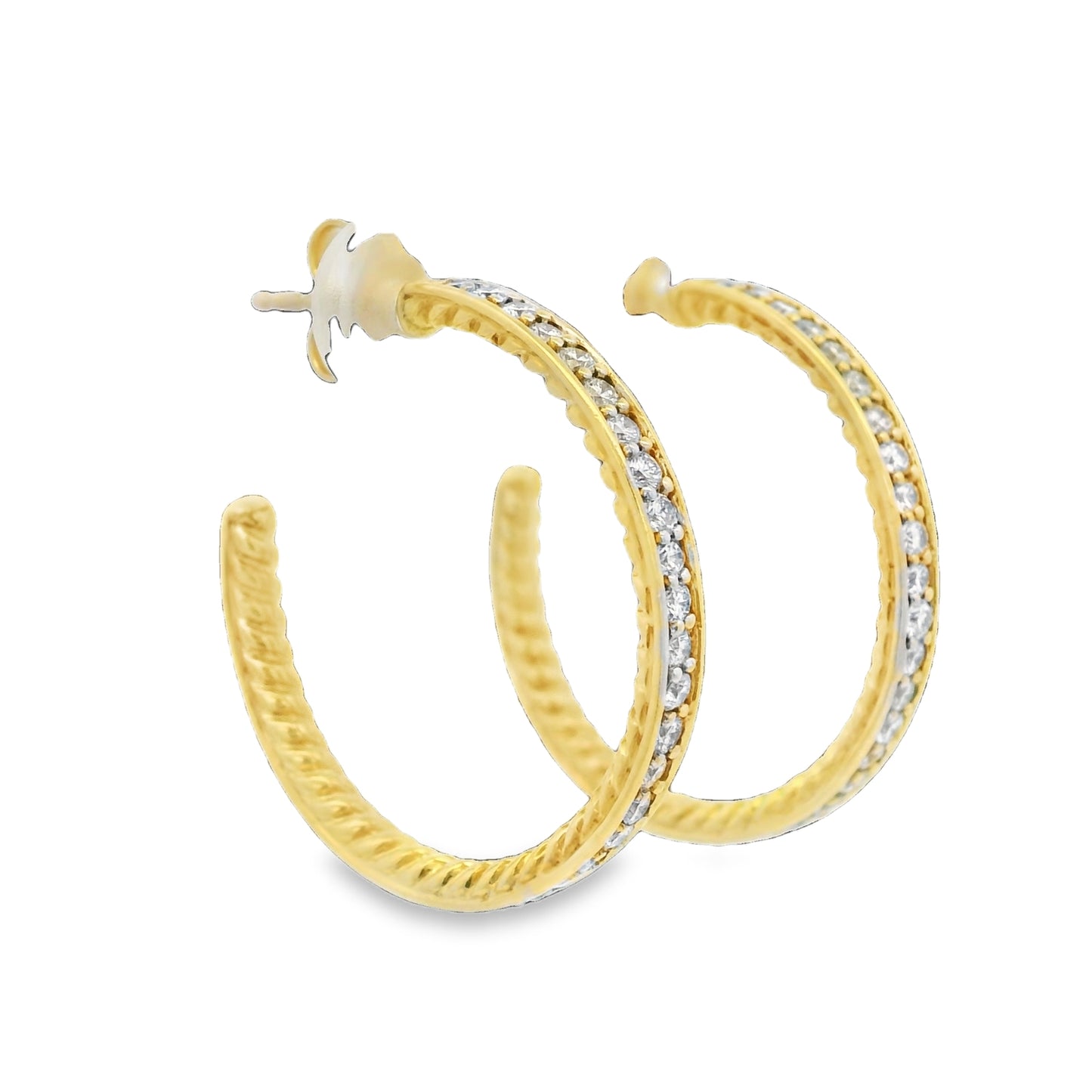 David Yurman 18k Yellow Gold Natural Diamond Hoop Earrings