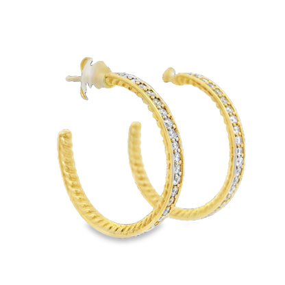David Yurman 18k Yellow Gold Natural Diamond Hoop Earrings