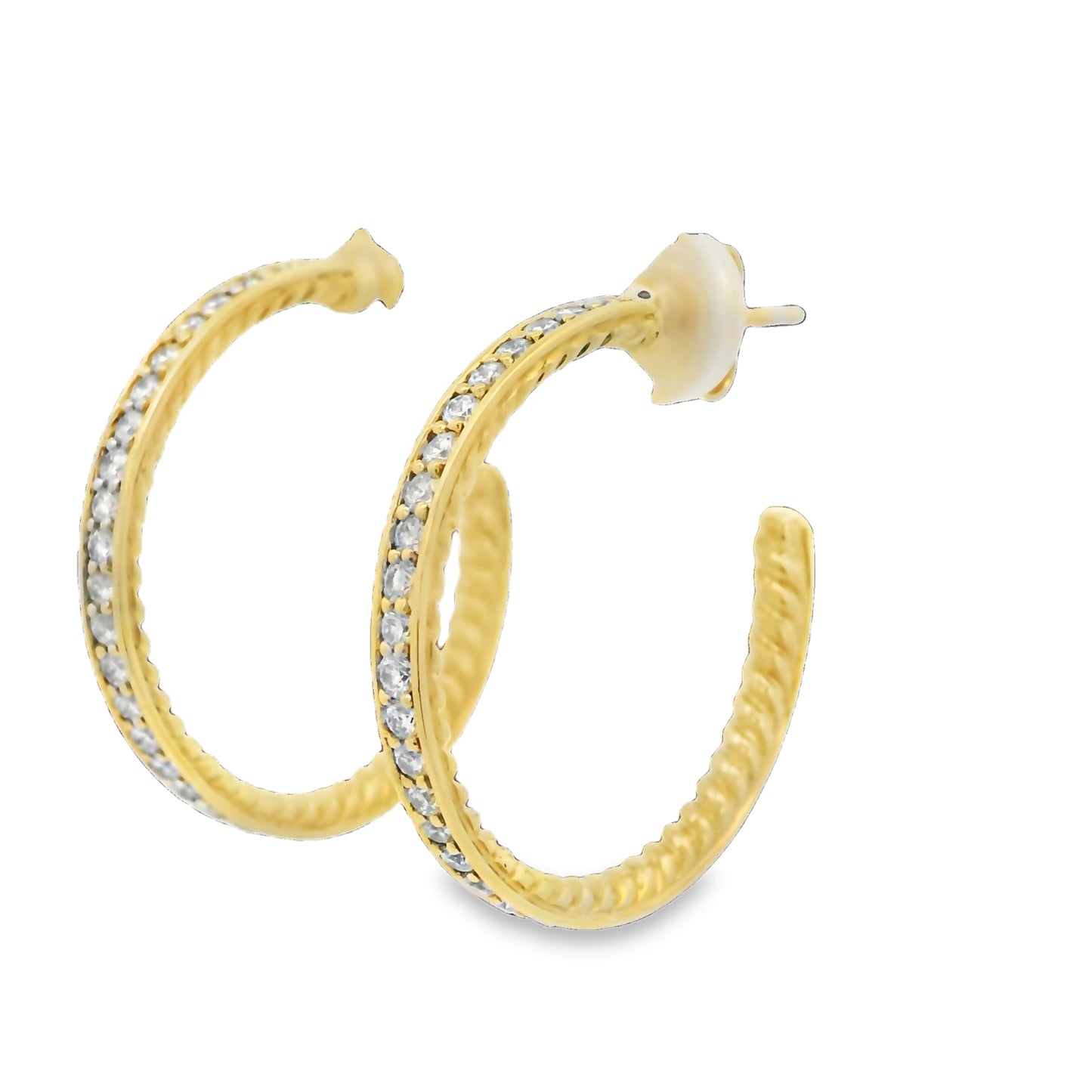 David Yurman 18k Yellow Gold Natural Diamond Hoop Earrings