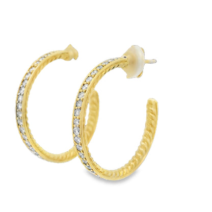David Yurman 18k Yellow Gold Natural Diamond Hoop Earrings