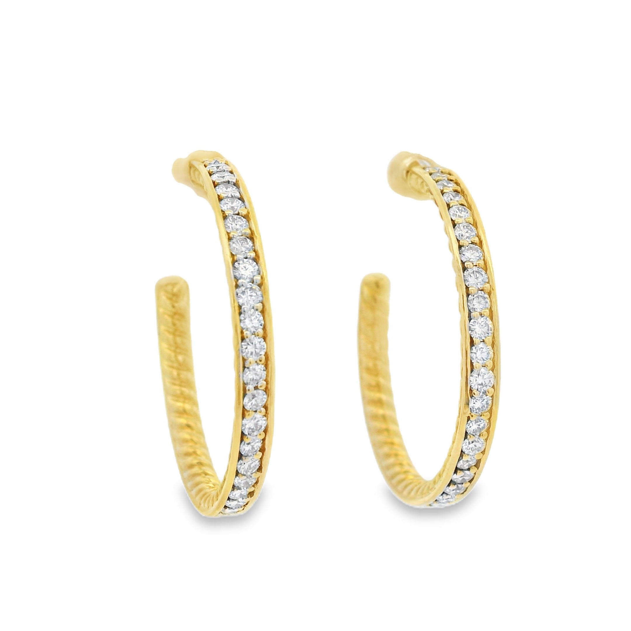 David Yurman 18k Yellow Gold Natural Diamond Hoop Earrings