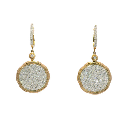 14k Rose Gold Natural 2.25 Carat Diamond Pave Textured Disc Earrings
