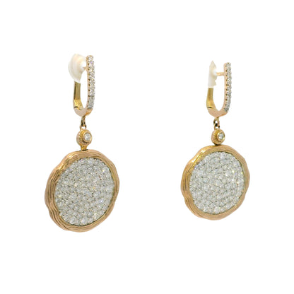 14k Rose Gold Natural 2.25 Carat Diamond Pave Textured Disc Earrings