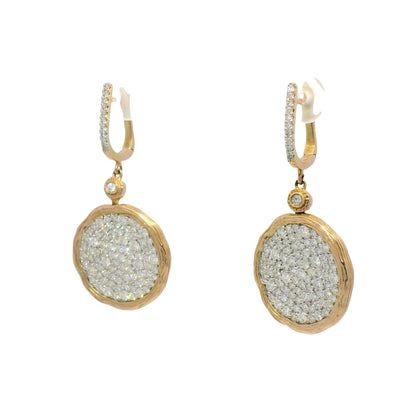 14k Rose Gold Natural 2.25 Carat Diamond Pave Textured Disc Earrings