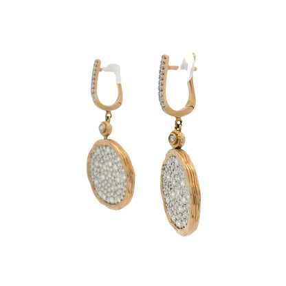 14k Rose Gold Natural 2.25 Carat Diamond Pave Textured Disc Earrings