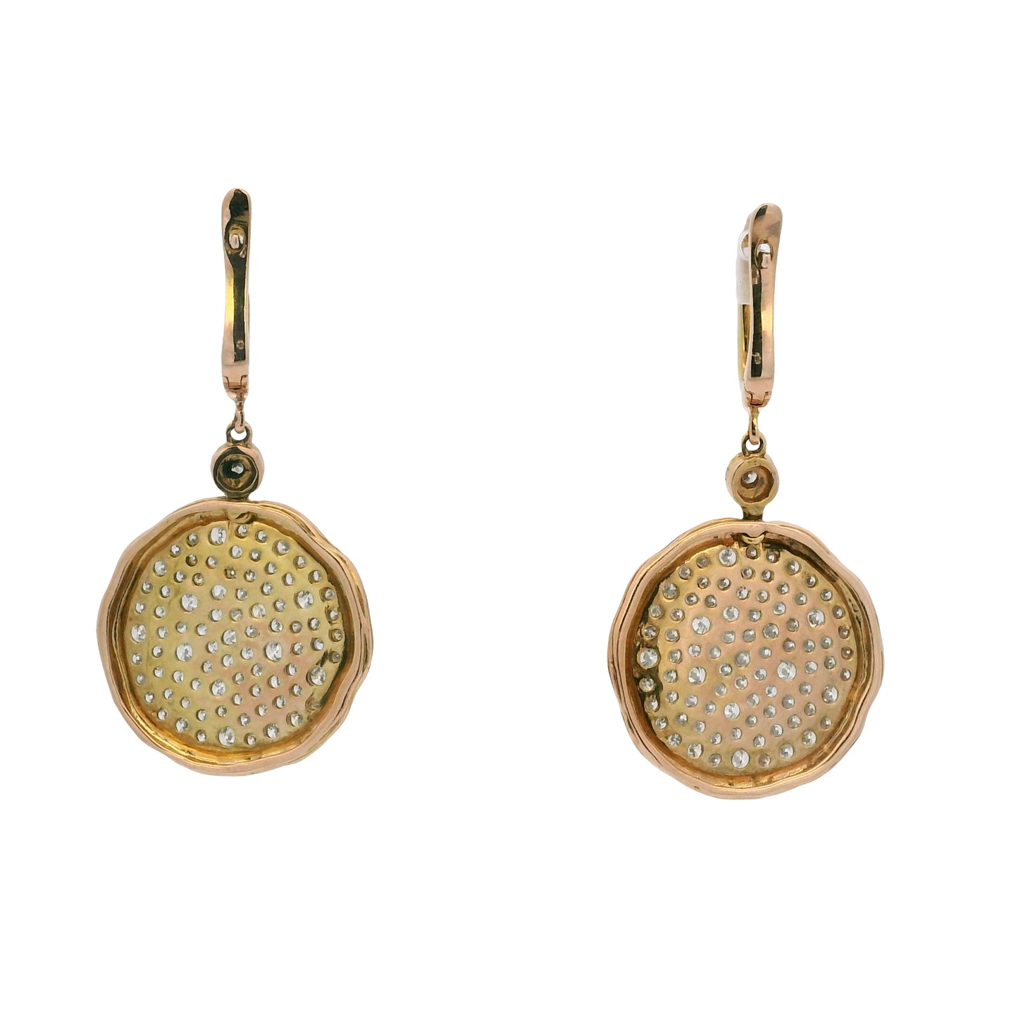 14k Rose Gold Natural 2.25 Carat Diamond Pave Textured Disc Earrings