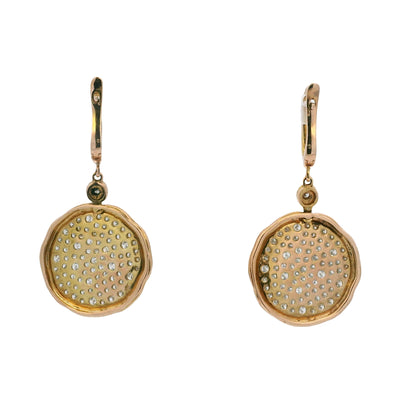14k Rose Gold Natural 2.25 Carat Diamond Pave Textured Disc Earrings
