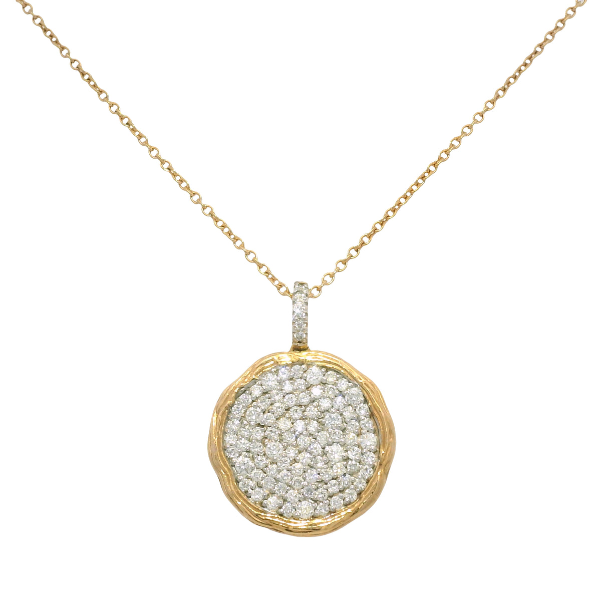 14k Rose Gold Natural 1.15 Carat Diamond Pave Textured Disc Necklace — product photo 4