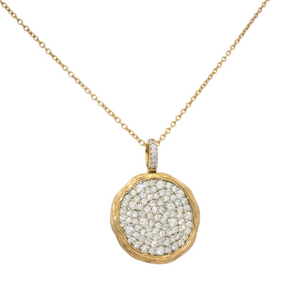 14k Rose Gold Natural 1.15 Carat Diamond Pave Textured Disc Necklace