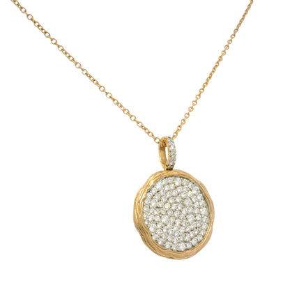 14k Rose Gold Natural 1.15 Carat Diamond Pave Textured Disc Necklace