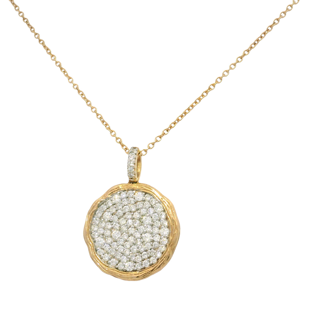 14k Rose Gold Natural 1.15 Carat Diamond Pave Textured Disc Necklace — product photo 7