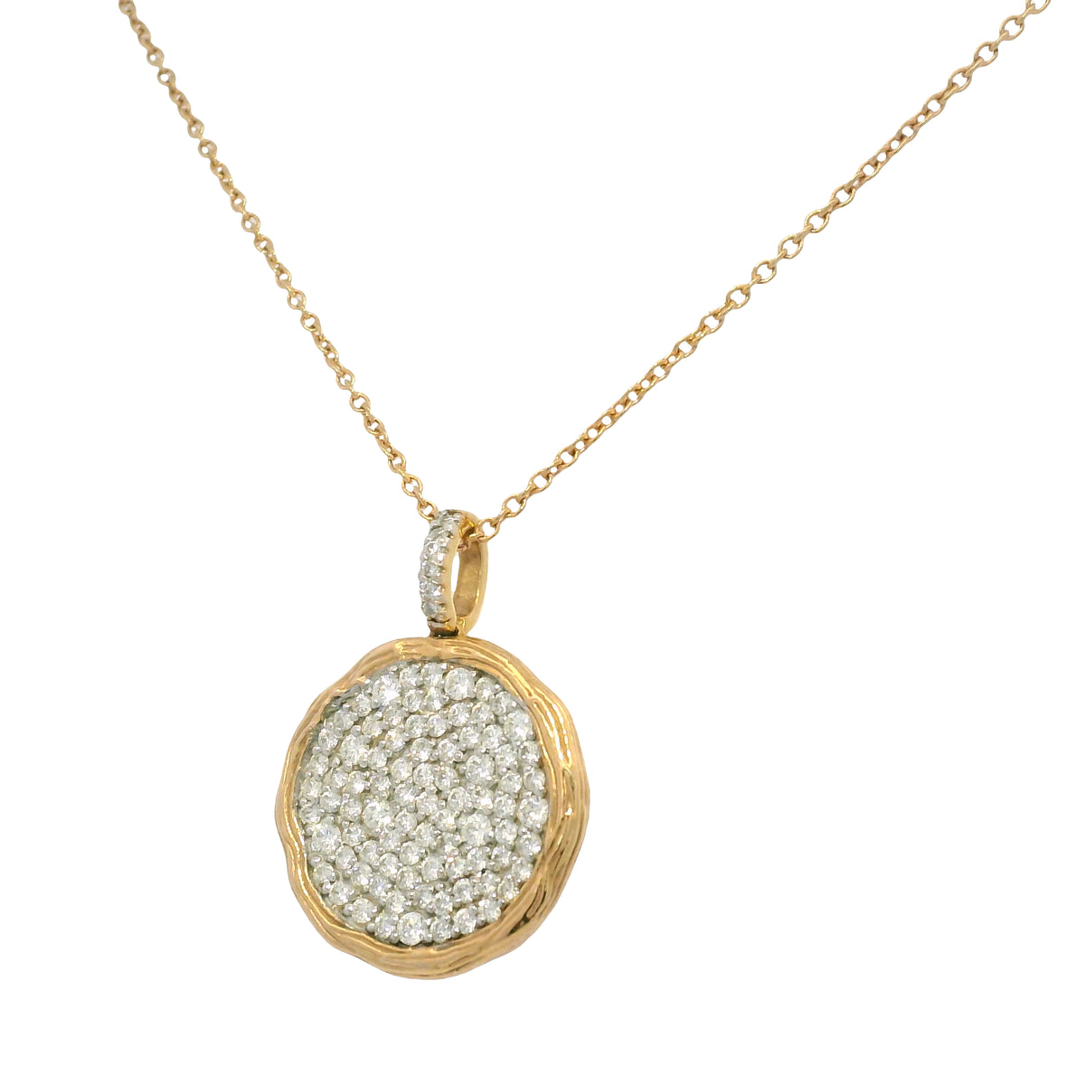 14k Rose Gold Natural 1.15 Carat Diamond Pave Textured Disc Necklace — product photo 8
