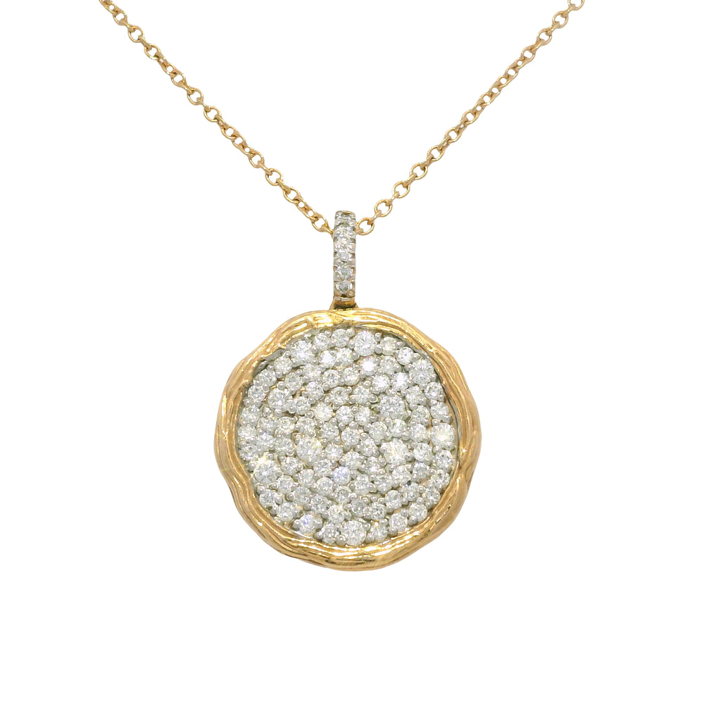 14k Rose Gold Natural 1.15 Carat Diamond Pave Textured Disc Necklace — product photo 1