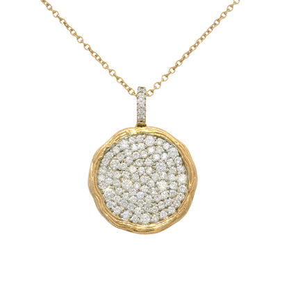 14k Rose Gold Natural 1.15 Carat Diamond Pave Textured Disc Necklace