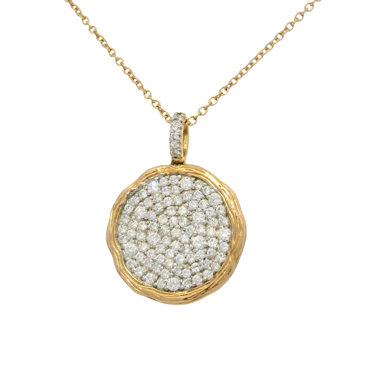14k Rose Gold Natural 1.15 Carat Diamond Pave Textured Disc Necklace — product photo 9