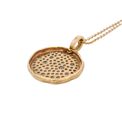 14k Rose Gold Natural 1.15 Carat Diamond Pave Textured Disc Necklace