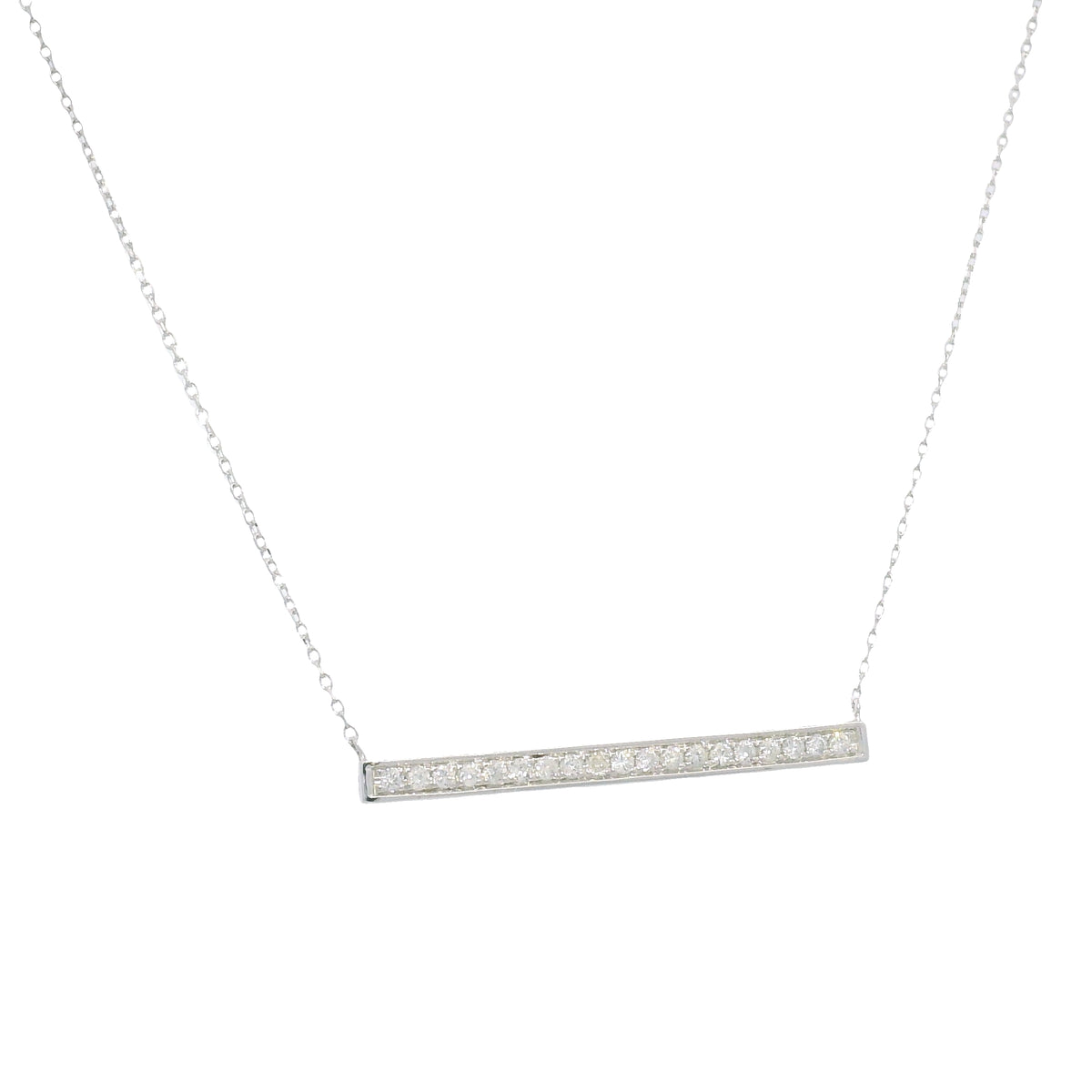 14k White Gold Natural Round Brilliant Diamond Bar Pendant Necklace