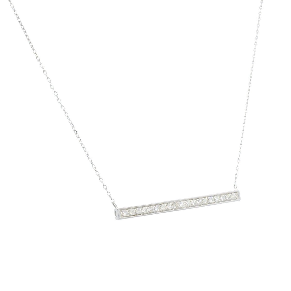 14k White Gold Natural Round Brilliant Diamond Bar Pendant Necklace
