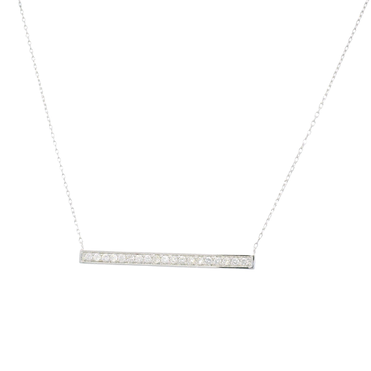 14k White Gold Natural Round Brilliant Diamond Bar Pendant Necklace