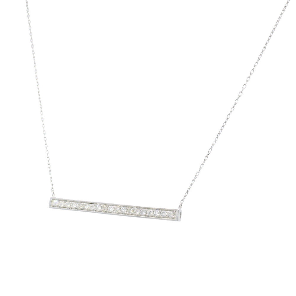 14k White Gold Natural Round Brilliant Diamond Bar Pendant Necklace