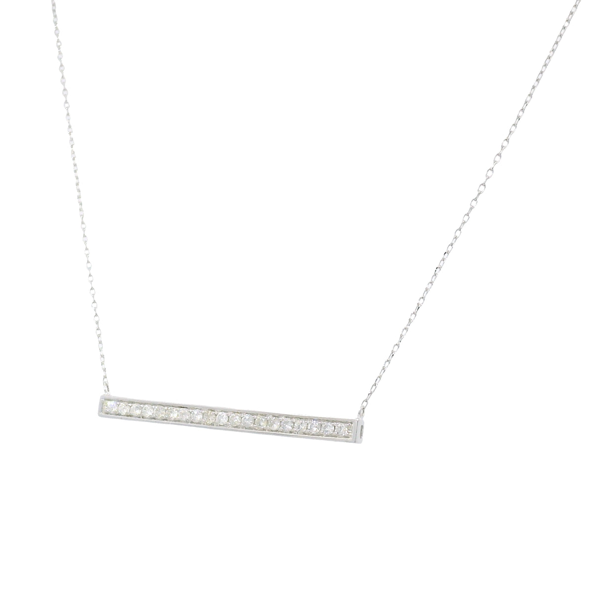 14k White Gold Natural Round Brilliant Diamond Bar Pendant Necklace