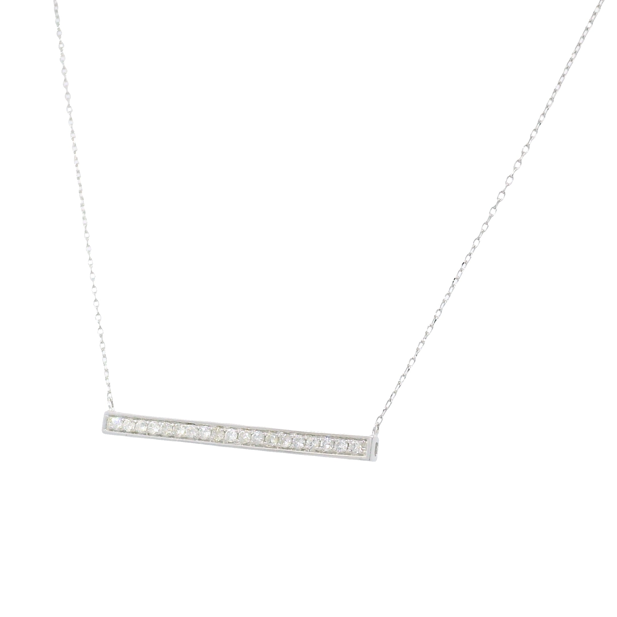 14k White Gold Natural Round Brilliant Diamond Bar Pendant Necklace