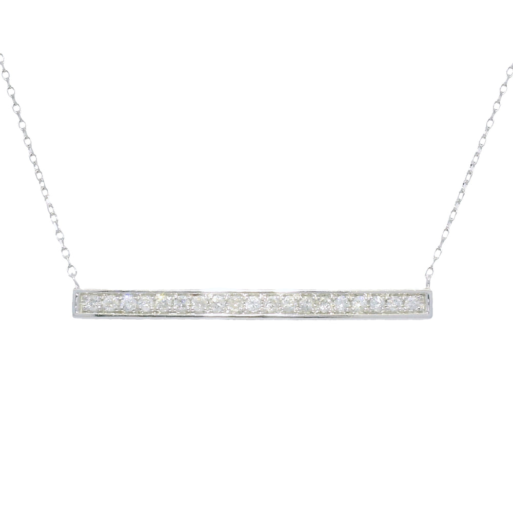 14k White Gold Natural Round Brilliant Diamond Bar Pendant Necklace