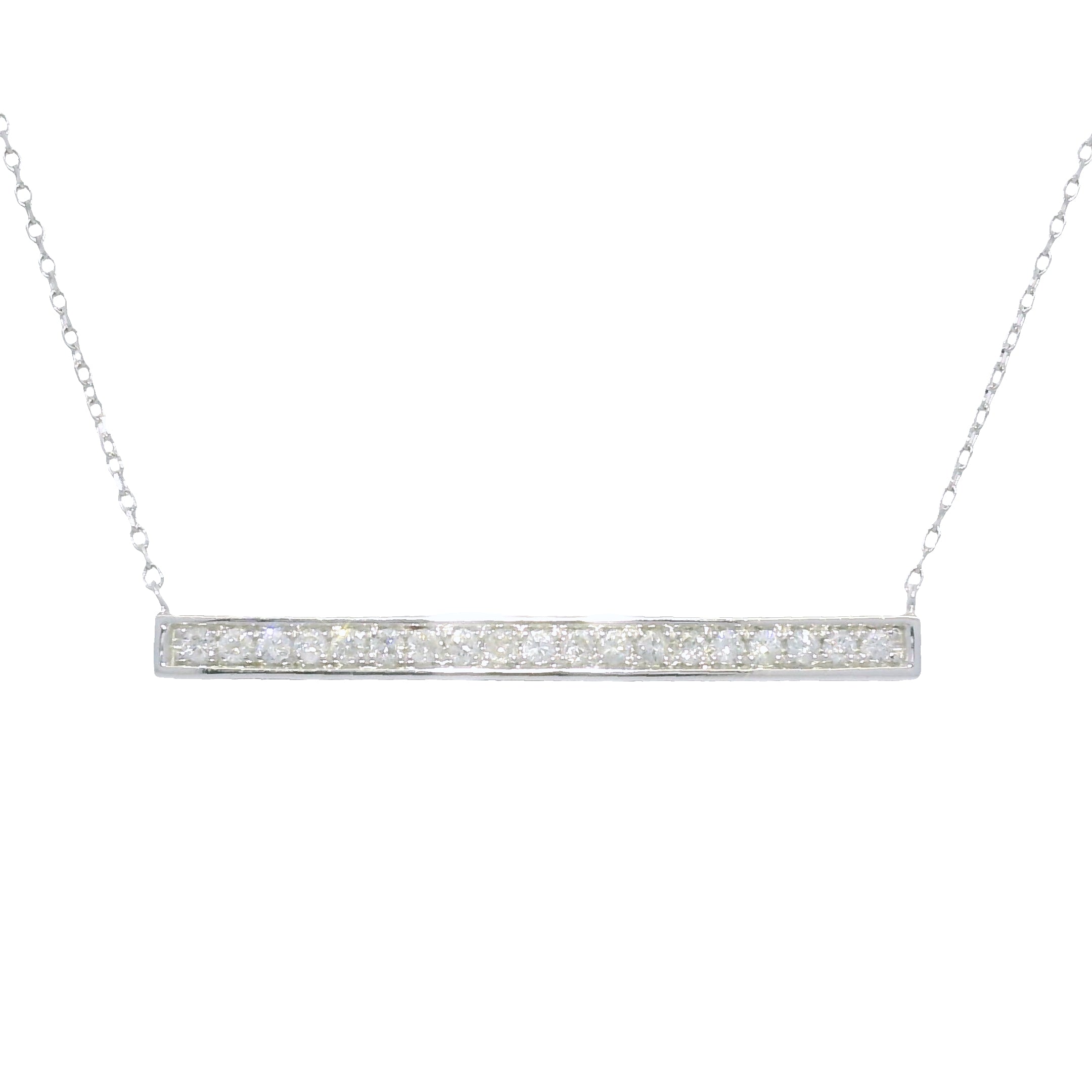 14k White Gold Natural Round Brilliant Diamond Bar Pendant Necklace