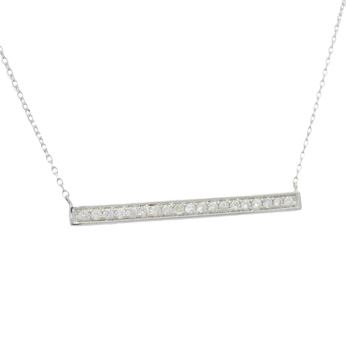 14k White Gold Natural Round Brilliant Diamond Bar Pendant Necklace