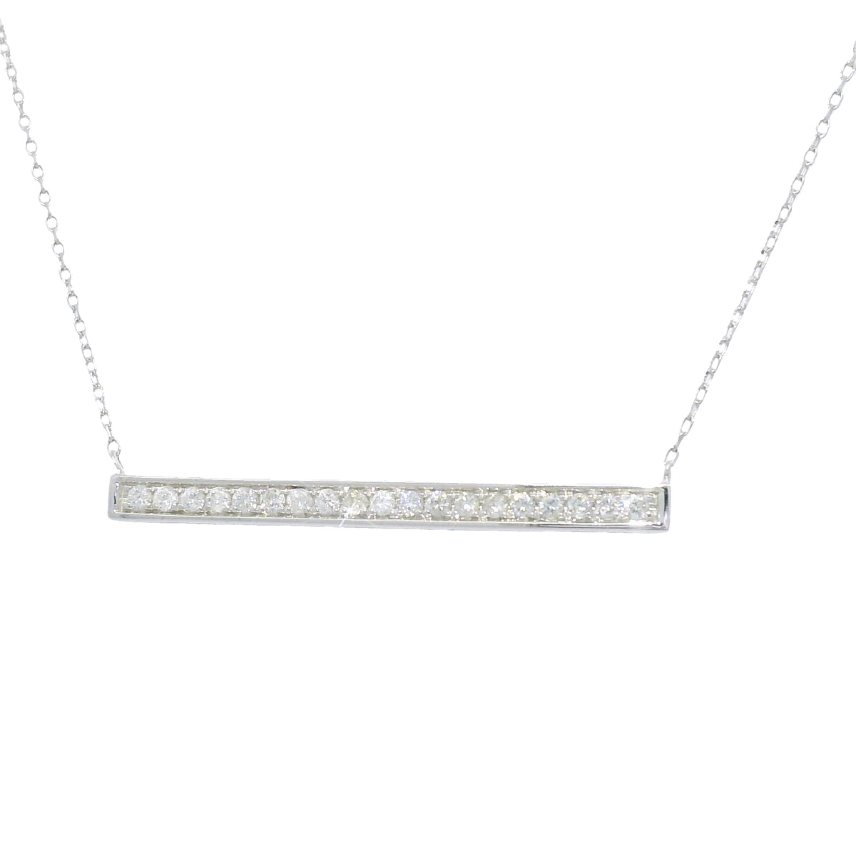 14k White Gold Natural Round Brilliant Diamond Bar Pendant Necklace