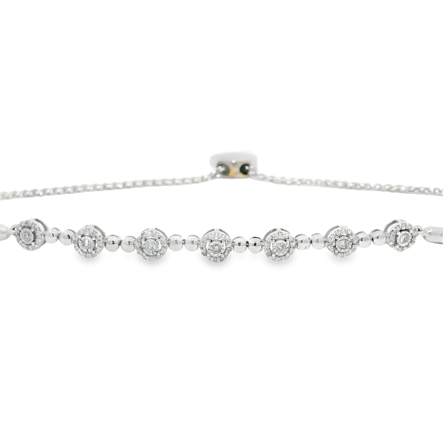 10k White Gold Natural Round Brilliant Diamond Adjustable Station Bracelet