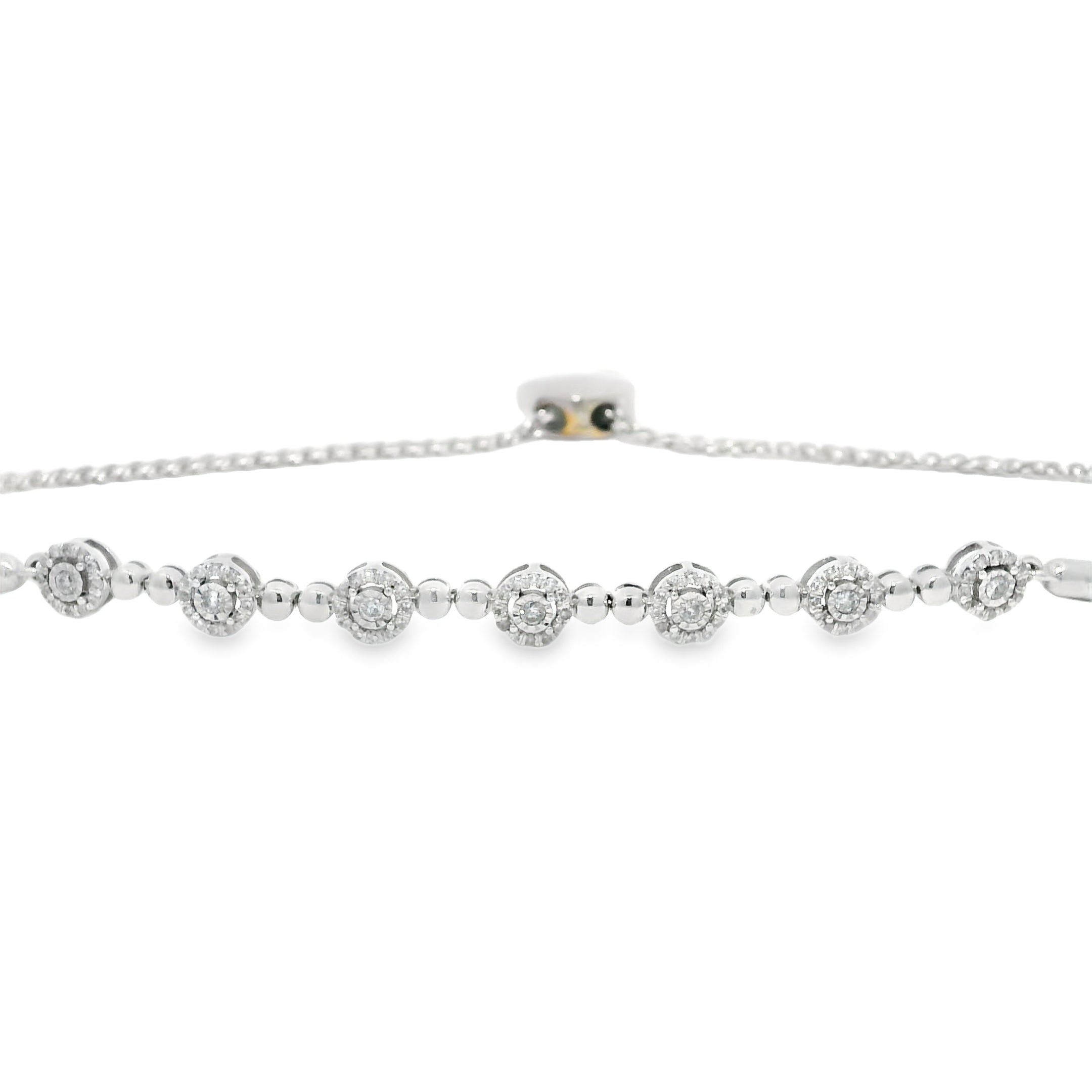 10k White Gold Natural Round Brilliant Diamond Adjustable Station Bracelet