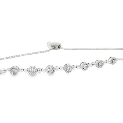 10k White Gold Natural Round Brilliant Diamond Adjustable Station Bracelet