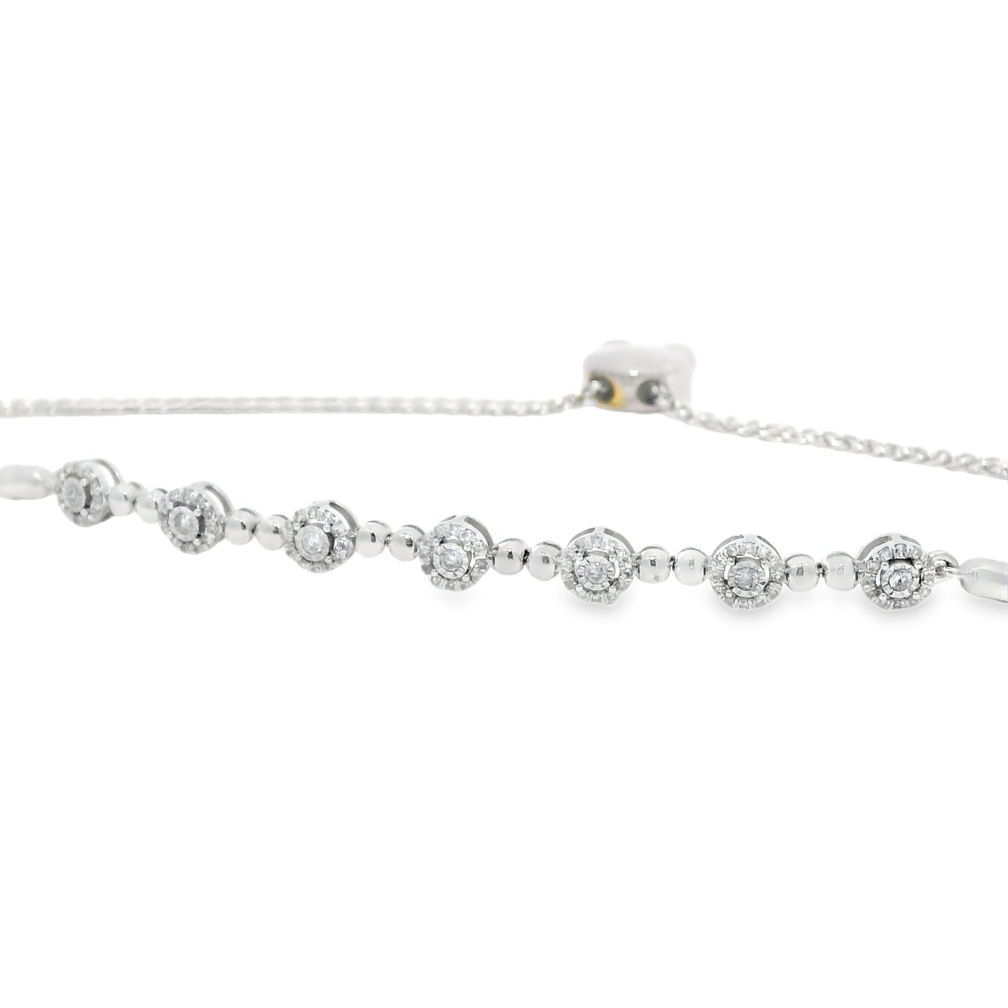 10k White Gold Natural Round Brilliant Diamond Adjustable Station Bracelet